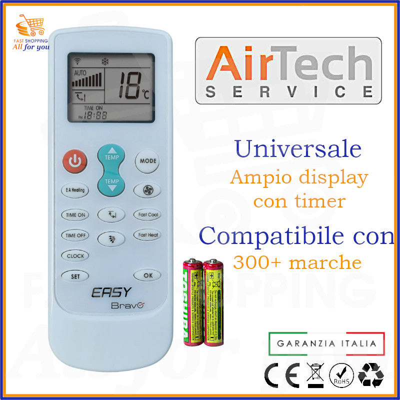 Telecomando Universale Bravo Easy compatibile con Condizionatore Airtech, display acceso