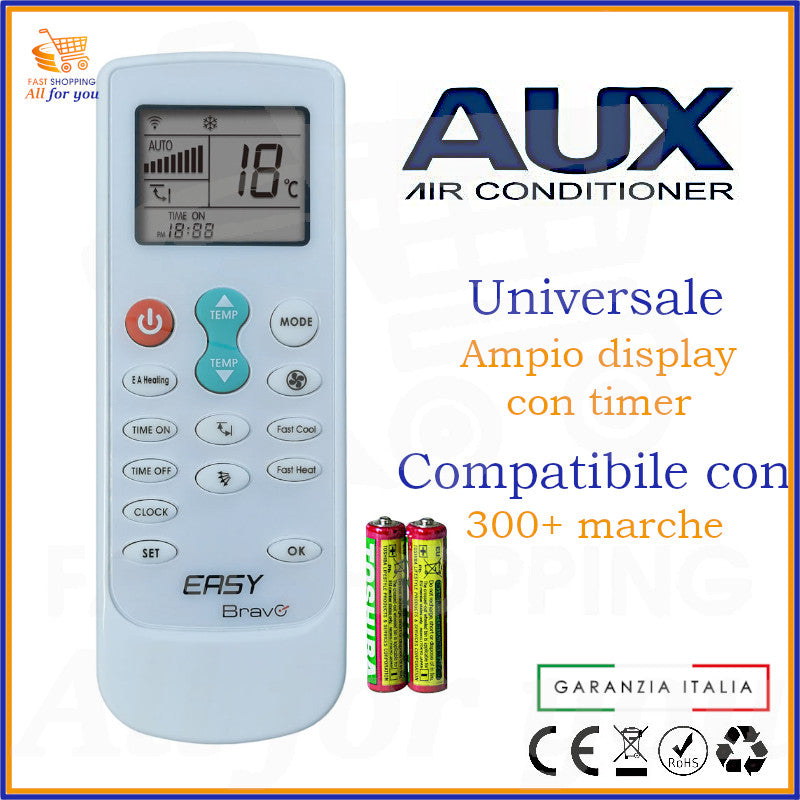 Telecomando Universale Bravo Easy compatibile con Condizionatore Aux, display acceso
