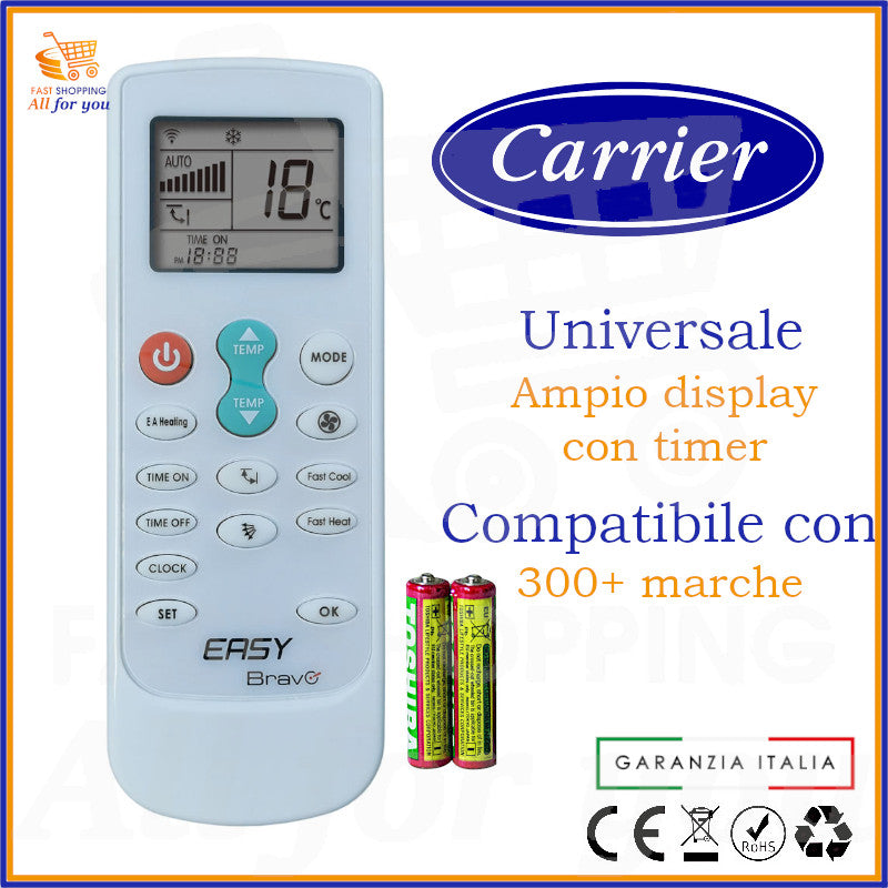 Telecomando Universale Bravo Easy compatibile con Condizionatore Carrier, display acceso