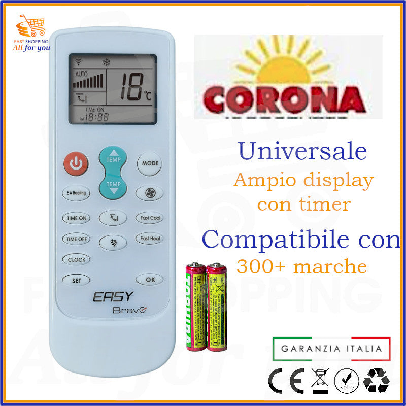 Telecomando Universale Bravo Easy compatibile con Condizionatore Corona, display acceso