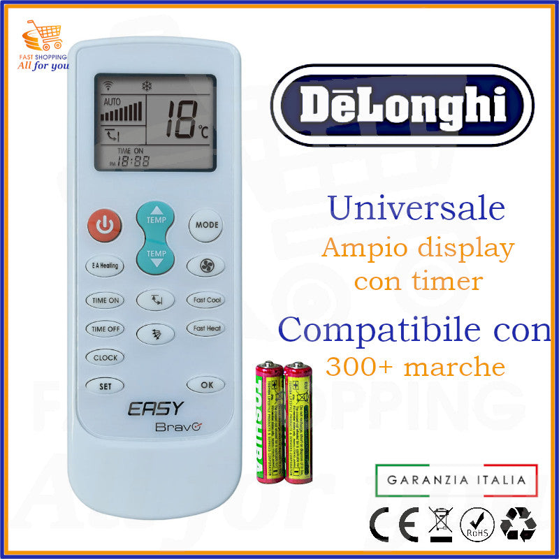 Telecomando Universale Bravo Easy compatibile con Condizionatore De Longhi, display acceso
