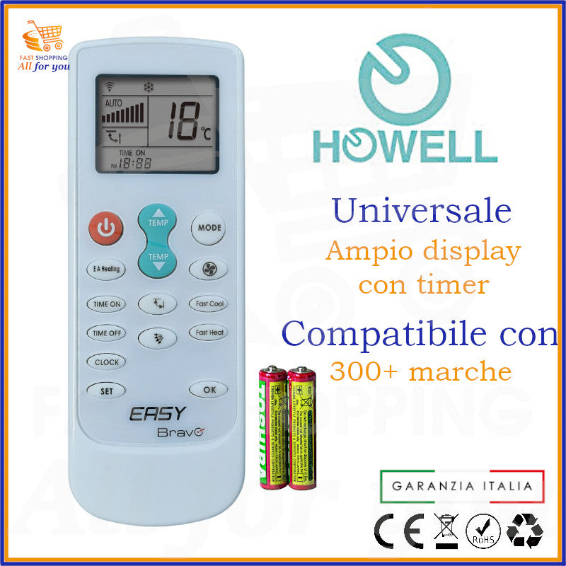 Telecomando Universale Bravo Easy compatibile con Condizionatore Howell, display acceso