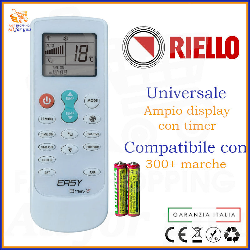 Telecomando Universale Bravo Easy compatibile con Condizionatori Riello, display acceso