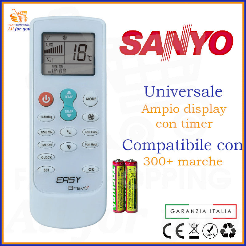 Telecomando Universale Bravo Easy compatibile con Condizionatore Sanyo, display acceso