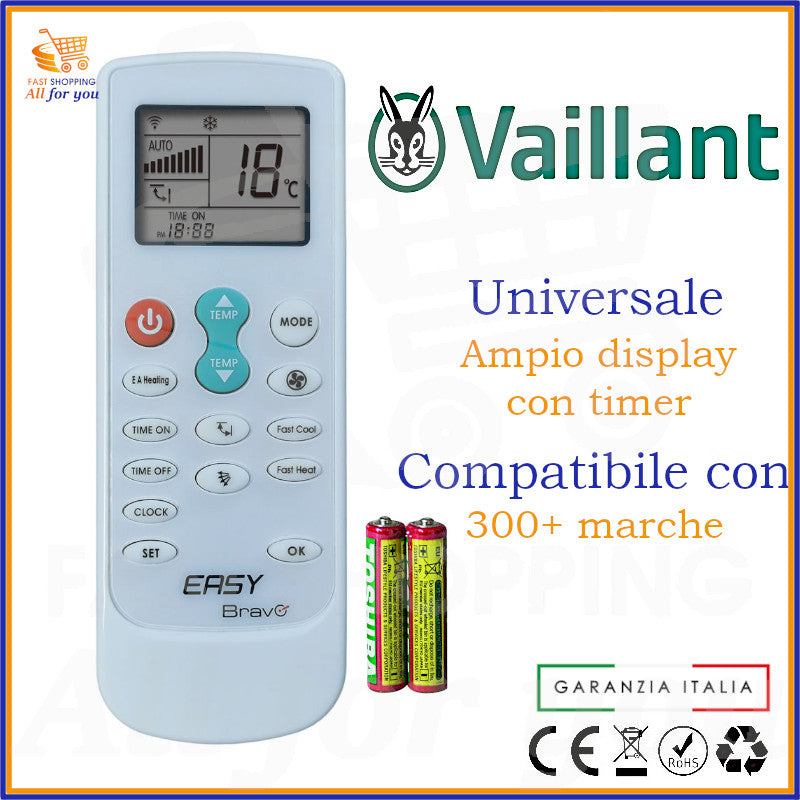 Telecomando Universale Bravo Easy compatibile con Condizionatore Vaillant, display acceso