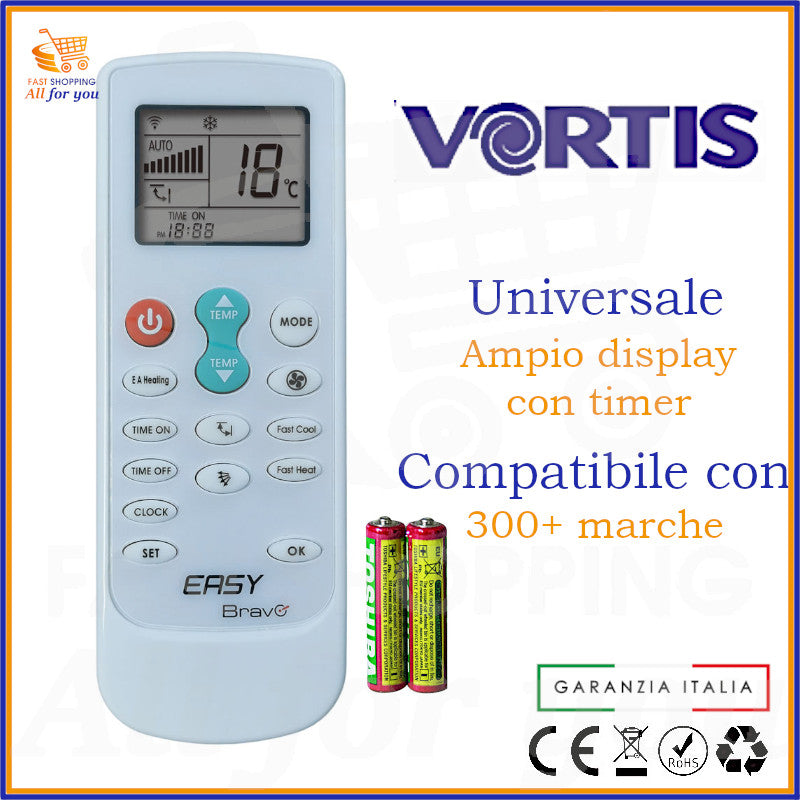 Telecomando Universale Bravo Easy compatibile con Condizionatore Vortis, display acceso