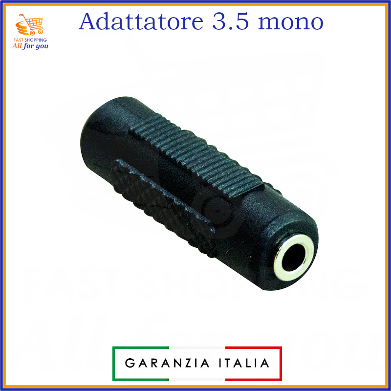 Adattatore accoppiatore audio da due prese jack 3.5mm mono femmina, per prolungare cavi audio mono.