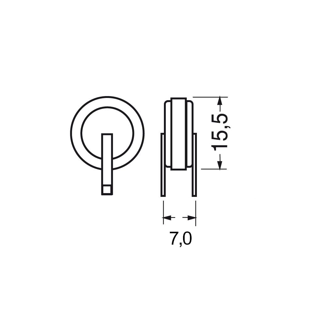Vista laterale della batteria ricaricabile Ni-Mh 1.2V 80mAh per PCB con terminali a saldare.