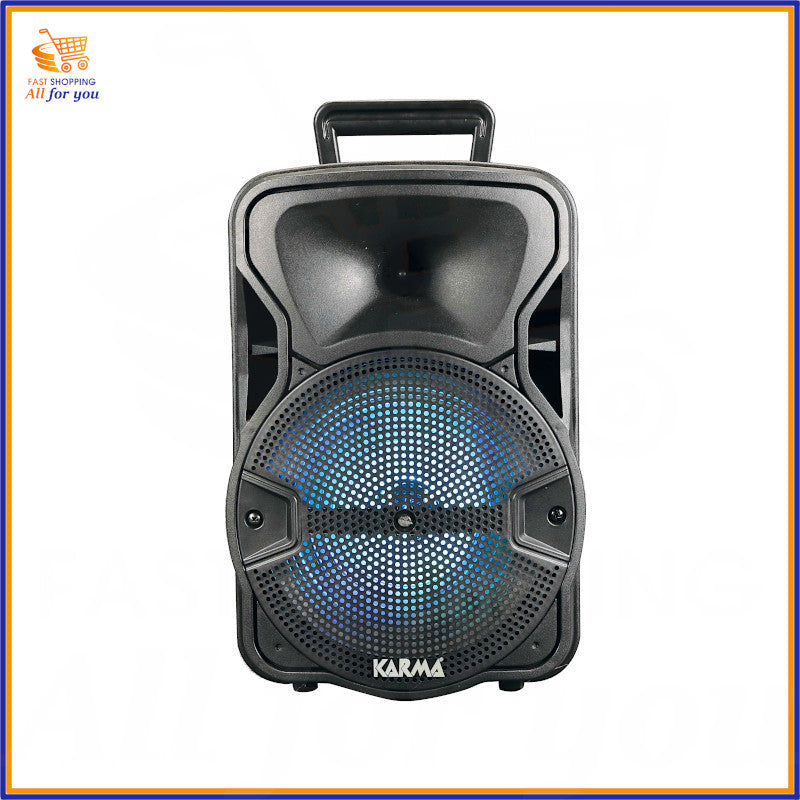 Cassa amplificata Karma PSB 8 vista frontale con woofer illuminato.
