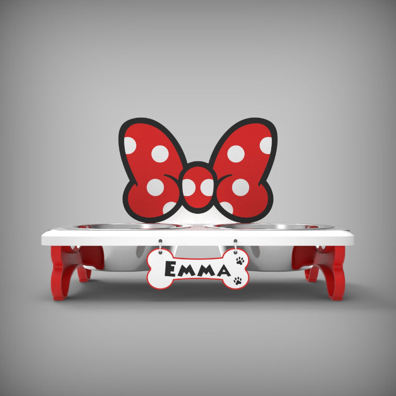 Ciotole acciaio inox con supporto decorato Minnie per cani piccoli