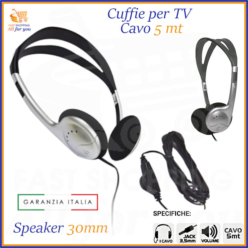 Cuffie stereo Karma HP 1097TV nere con cavo da 5 metri e speaker da 30mm, vista frontale.