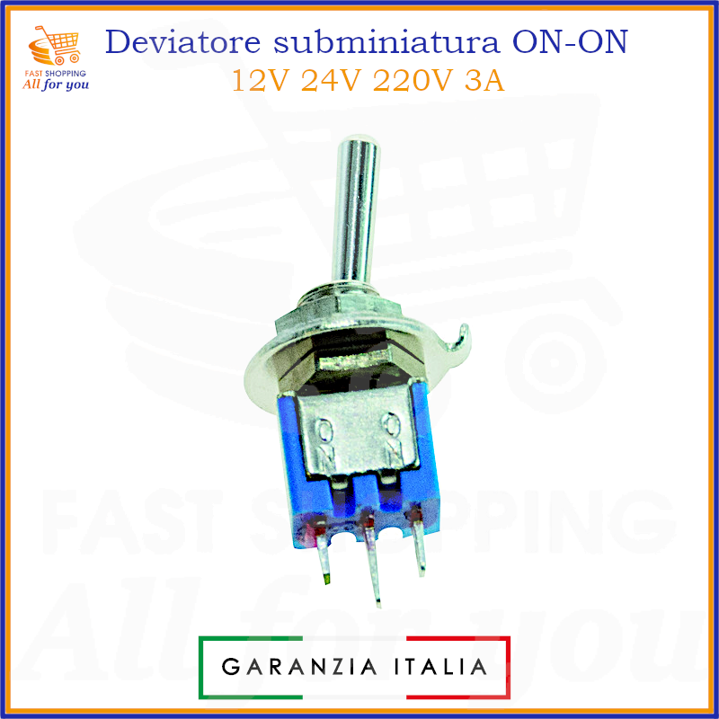 Deviatore subminiatura unipolare ON-ON 125V 3A, a leva, con terminali a saldare, colore blu