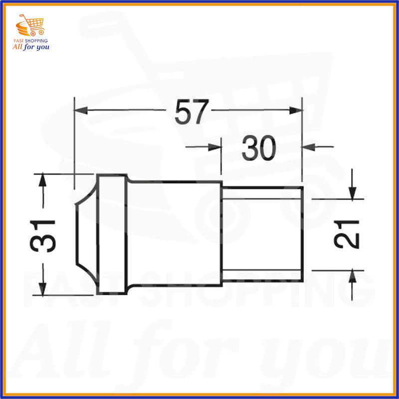 Schema dimensionale della presa volante accendisigari con lunghezza 57mm e diametro 31mm.