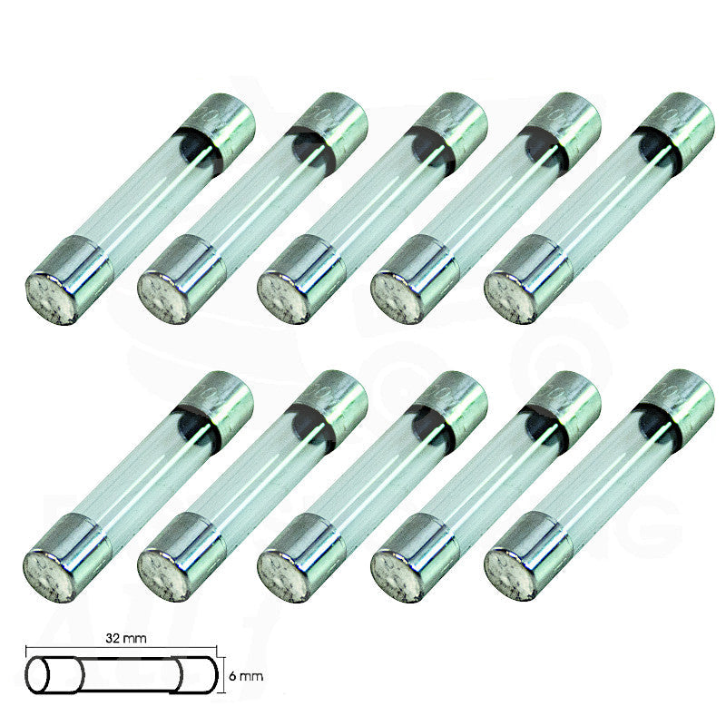 Kit da 10 fusibili in vetro rapidi 6x32mm 1A 250V
