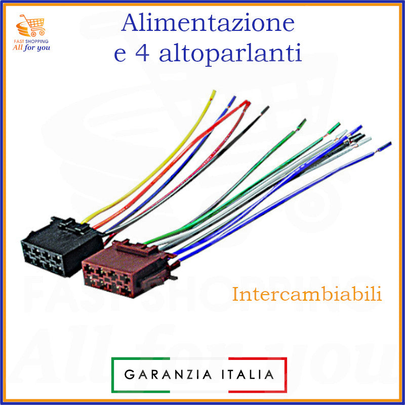 Kit cavi ISO per autoradio con alimentazione e 4 altoparlanti, connettori multipolari 16 pin