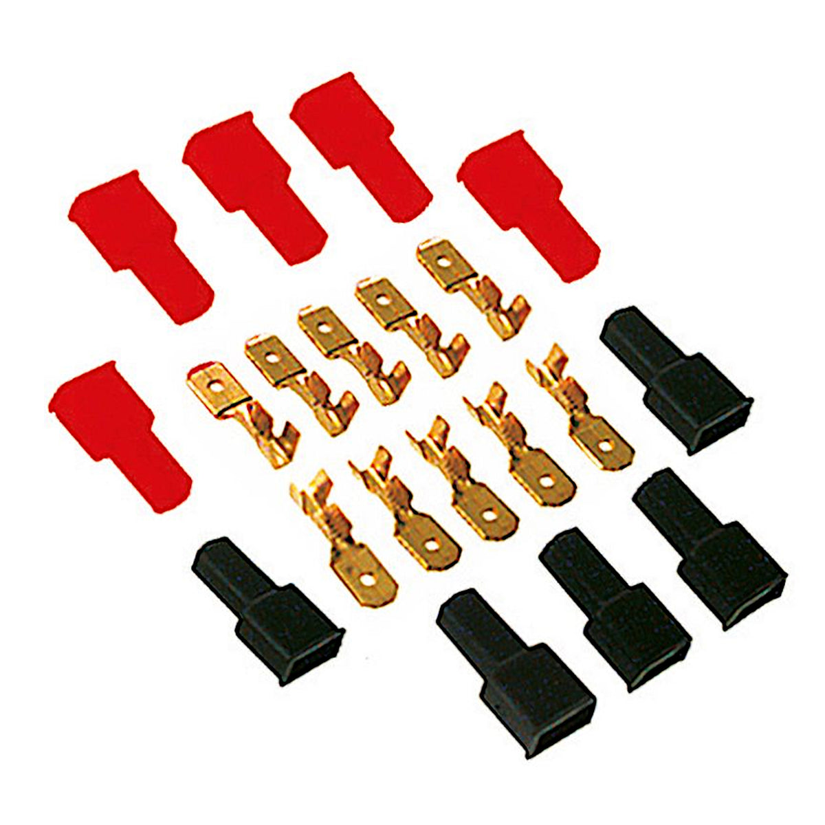 Kit di connettori Faston 6.35mm con terminali a crimpare e copricavi isolanti rossi e neri