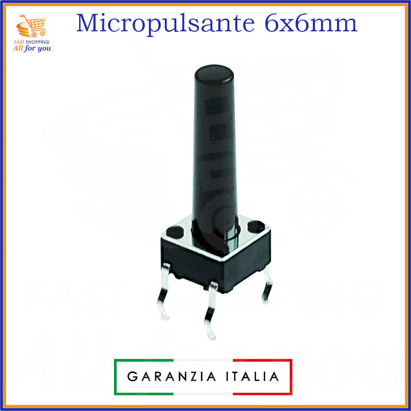 Micropulsante tattile grigio scuro 6x6mm con 4 pin per montaggio PCB, altezza 17.0mm, 12V 50mA.