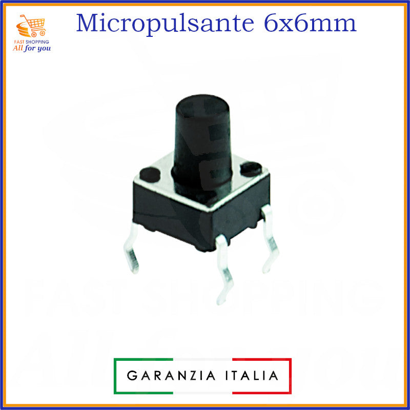 Micropulsante tattile grigio scuro 6x6mm con 4 pin per montaggio PCB, altezza 8.0mm, 12V 50mA.