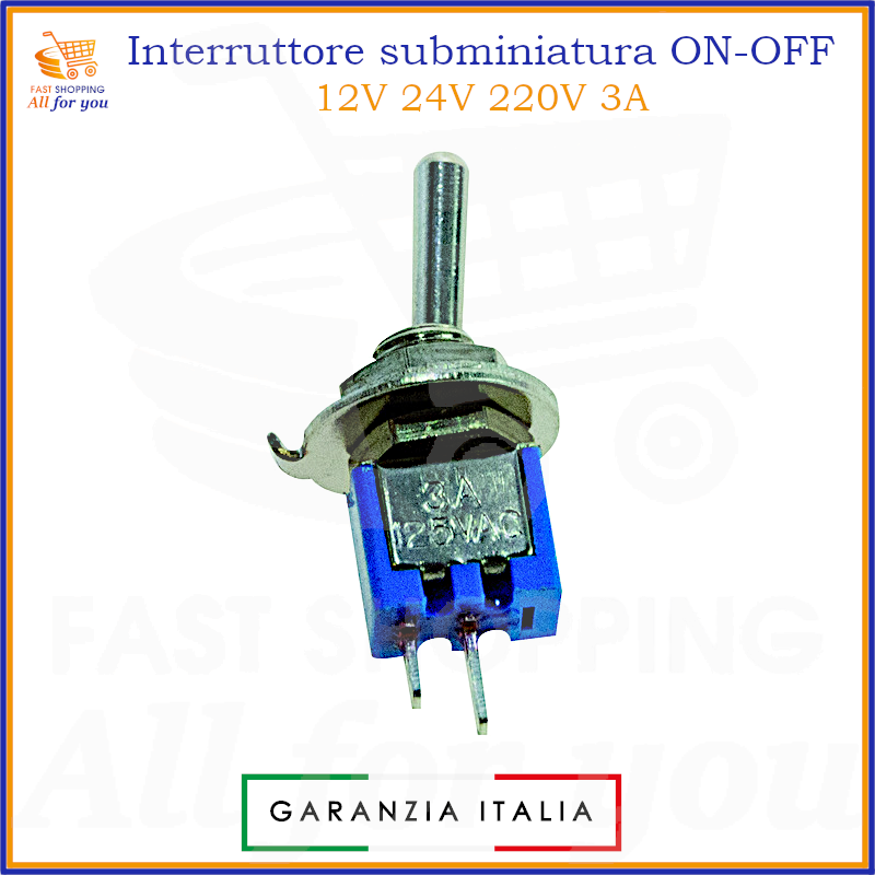 Mini interruttore a levetta ON-OFF unipolare con terminali a saldare, 3A 125Vac (1.5A 250Vac), compatibile con 12V 24V 220V.