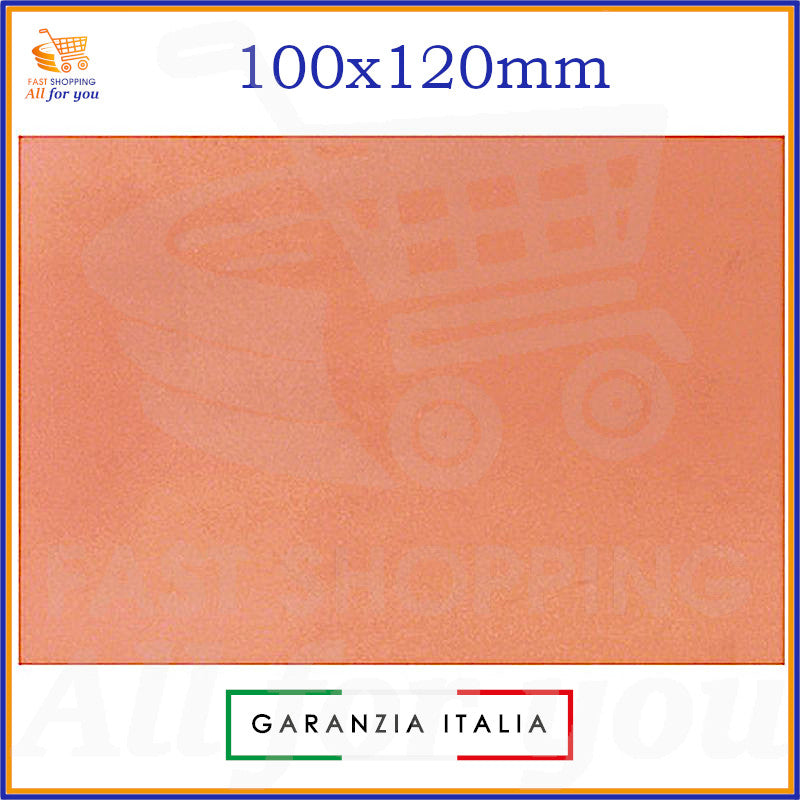 Piastra ramata in vetronite di colore rame/marrone, con dimensioni 100x120mm, ideale per la creazione di circuiti stampati (PCB). Il prodotto è antiossidante e include la Garanzia Italia.