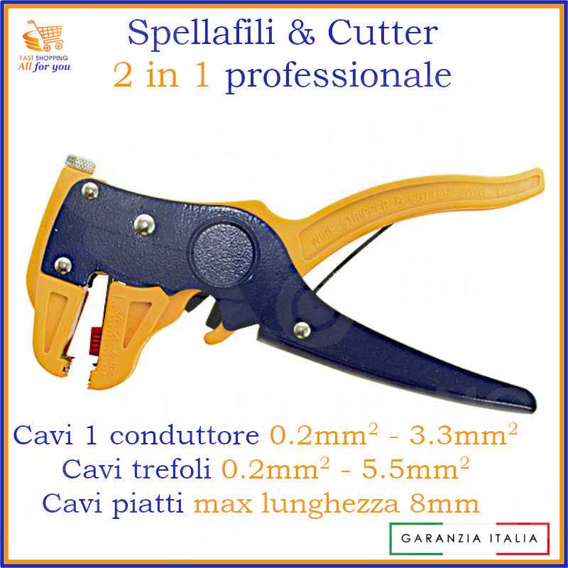 Pinza spelafili automatica e cutter professionale LIFE 2 in 1, ideale per elettricisti e hobbisti, per cavi da 0.2 a 5.5mm².