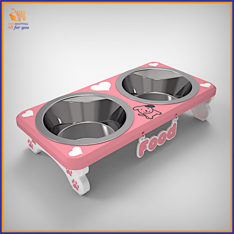 Portaciotole doppio per cani o gatti in PETG rosa con decorazioni a cuori e nome personalizzabile