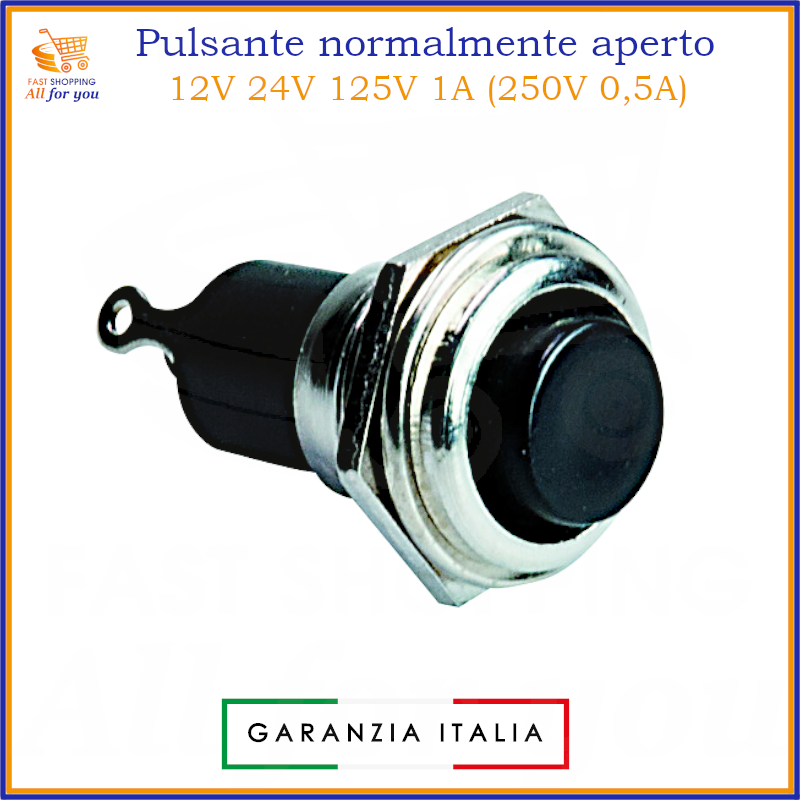 Pulsante nero momentaneo normalmente aperto (NA) da pannello con finitura cromata e tasto nero.