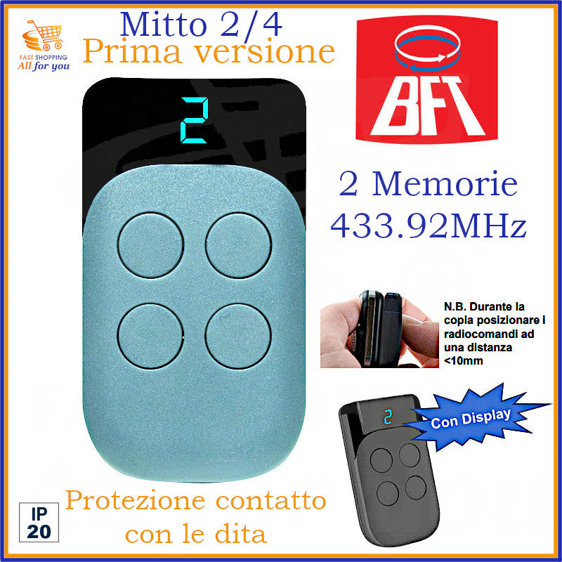 Radiocomando 2in1 per cancello compatibile BFT Mitto 433 MHz