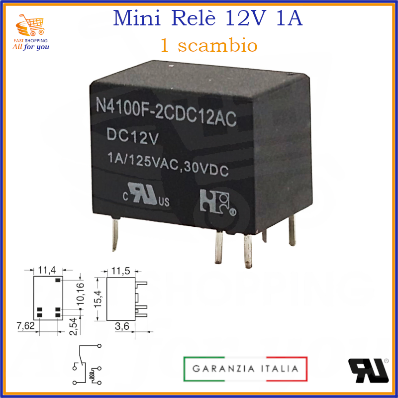 Relè subminiatura 12V 1A 1 scambio SPDT N4100F-2 per circuiti elettronici