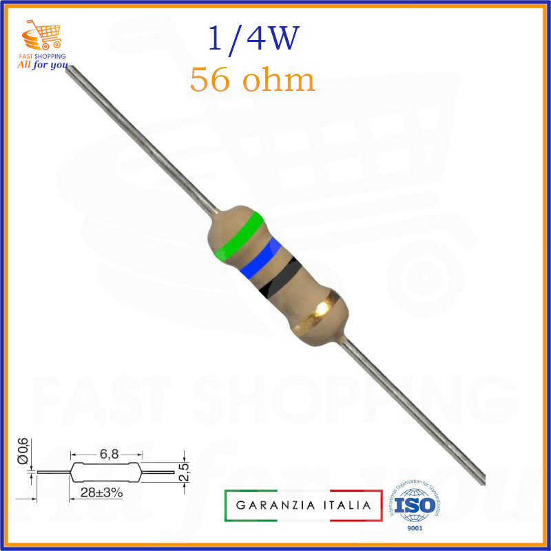 Resistenza 56 Ohm 1/4W assiale carbon film