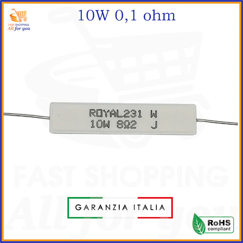 Resistenza a filo 0,10 Ohm 10W ROYAL in ceramica