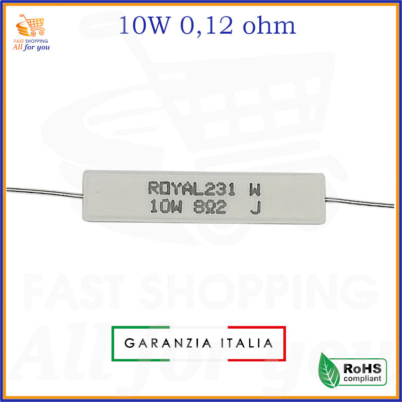 Resistenza a filo 0,12 Ohm 10W ROYAL in ceramica