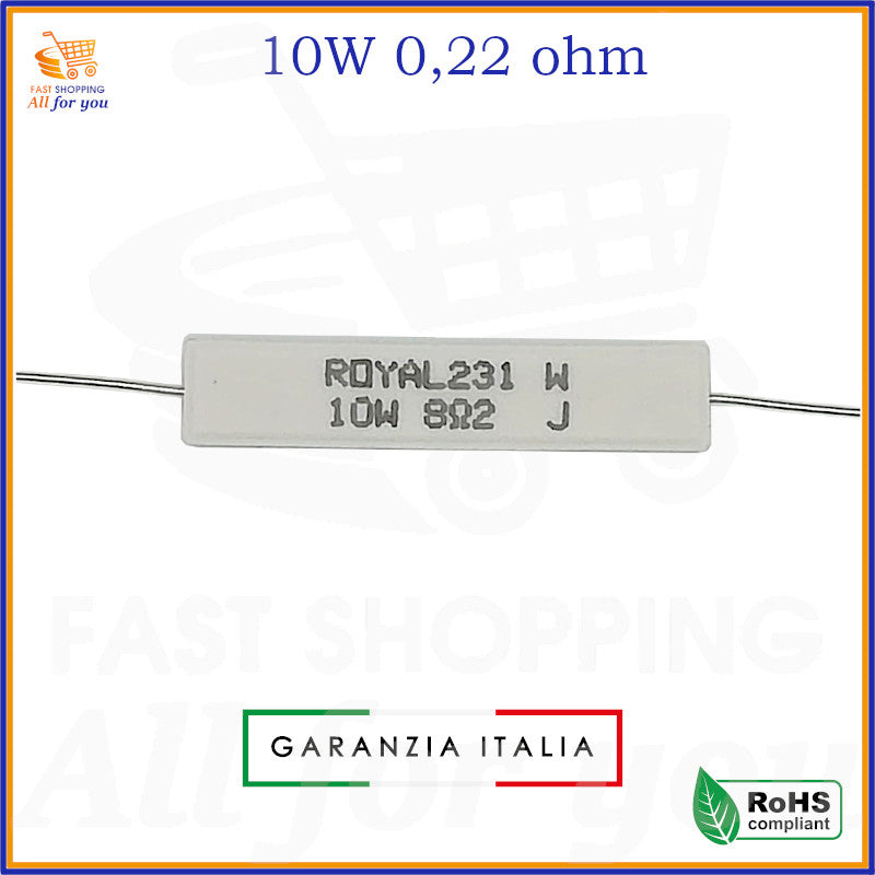 Resistenza a filo 0,22 Ohm 10W ROYAL in ceramica