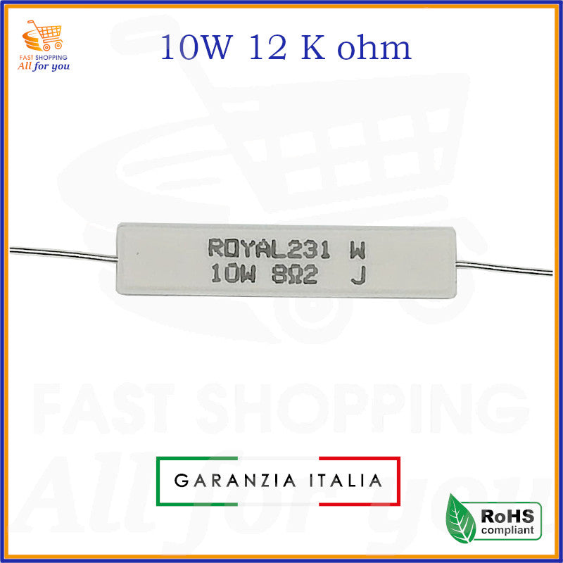 Resistenza ceramica a filo 12K Ohm 10W ROYAL