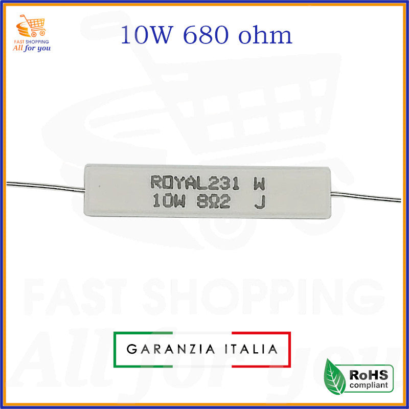 Resistenza ceramica a filo 680 Ohm 10W ROYAL