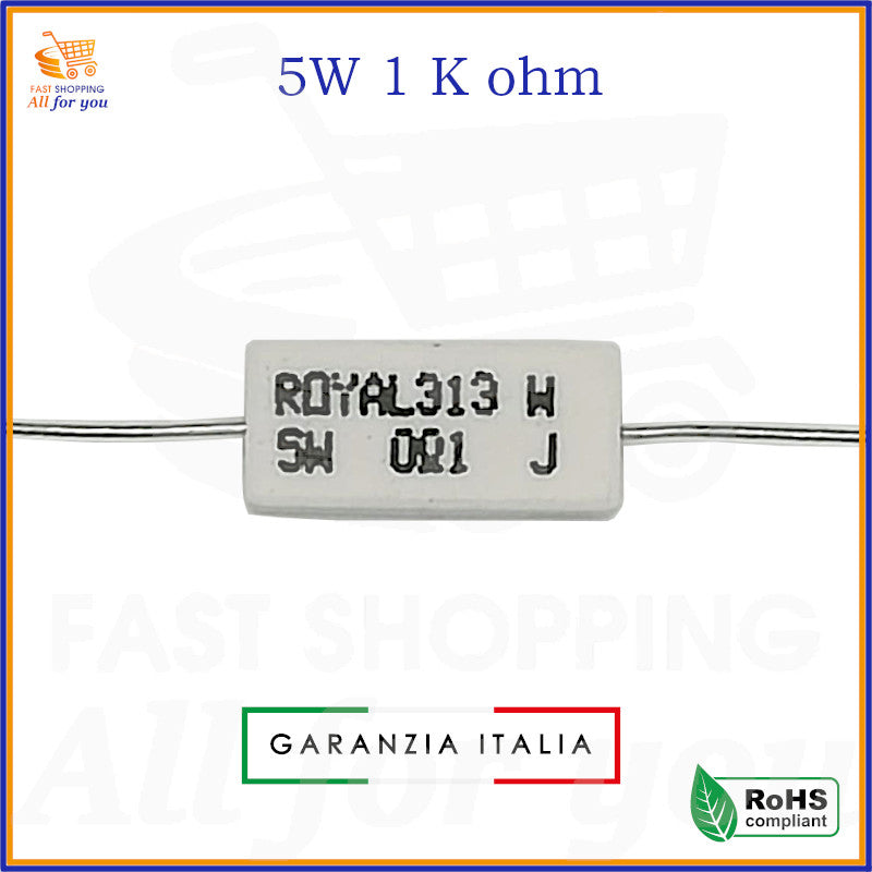 Resistenza ceramica 1 kΩ 5W a filo