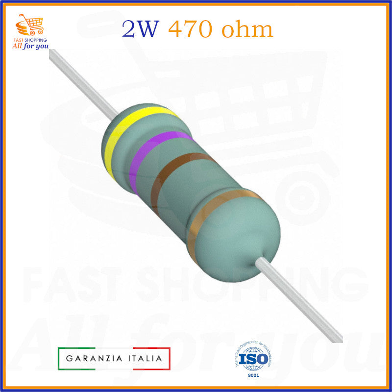 Resistenza 470 Ohm 2W ±5% assiale in ossido di metallo