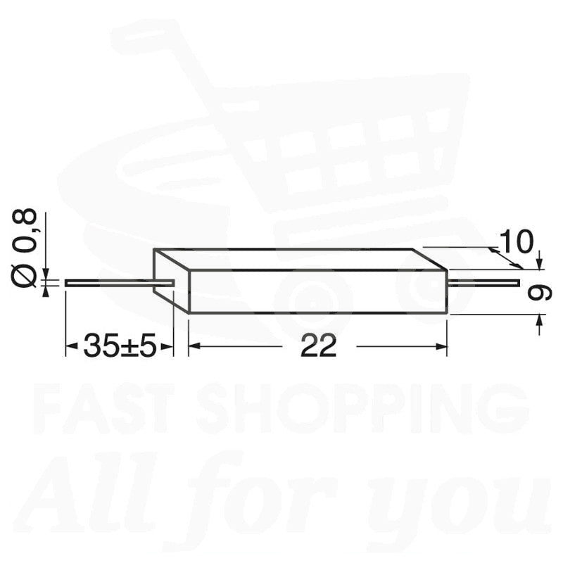 Schema tecnico resistenza 3,3 kΩ 5W ceramica