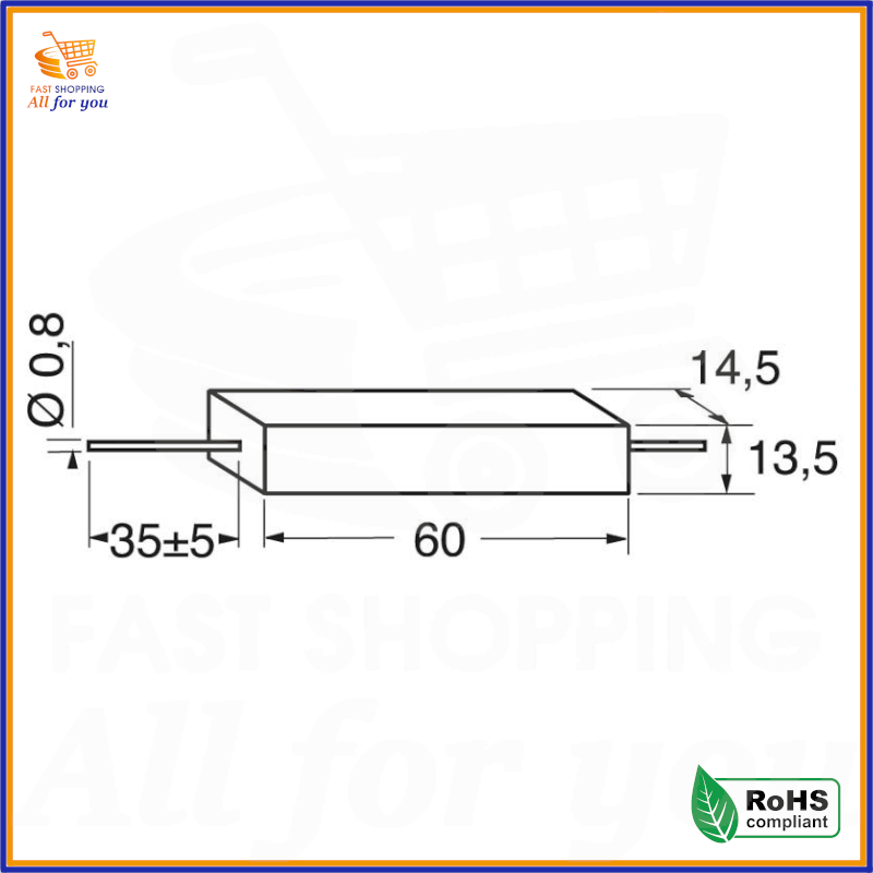 Schema tecnico resistenza 2,2K ohm 20W ceramica – dimensioni e dettagli costruttivi