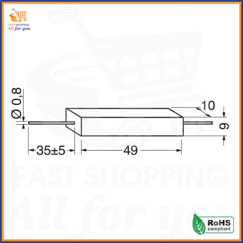 Schema tecnico resistenza a filo 8,2K Ohm 10W