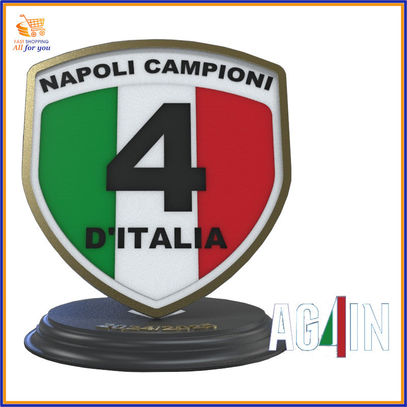 Soprammobile Quarto Scudetto Napoli – Scudetto Tricolore su Base Tonda in Legno Nero o Noce