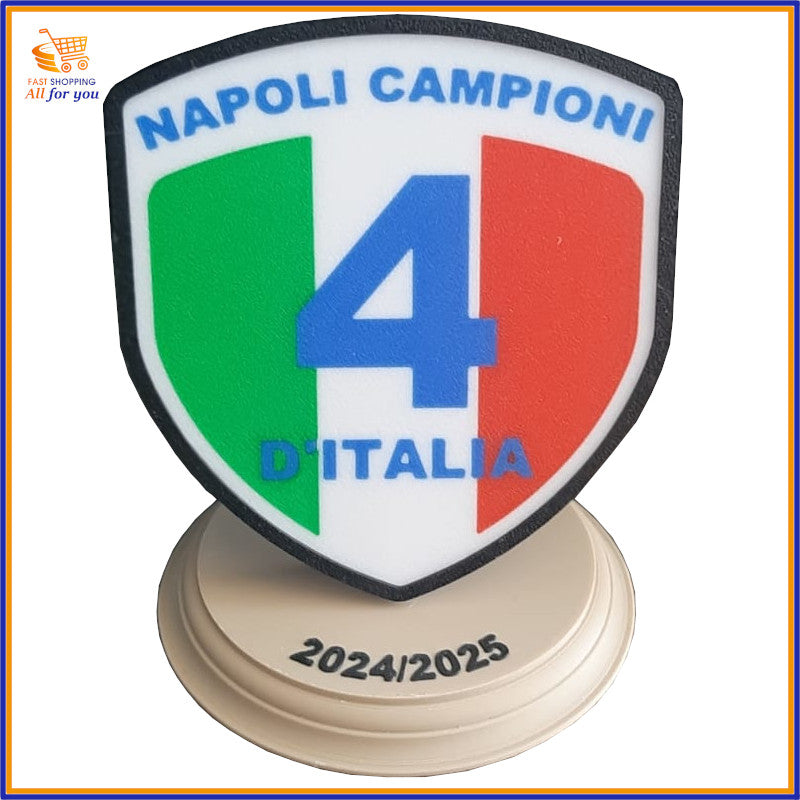 Soprammobile Quarto Scudetto Napoli – Scudetto Tricolore su Base Tonda in Legno Nero o Noce