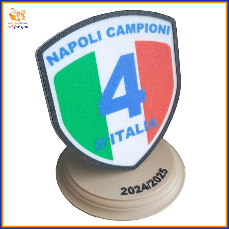 Soprammobile Quarto Scudetto Napoli – Scudetto Tricolore su Base Tonda in Legno Nero o Noce