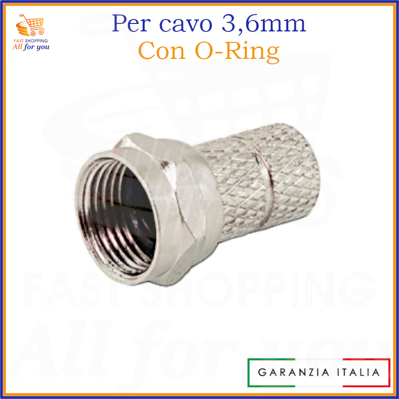 Connettore F maschio per cavo coassiale 3,6 mm con O-Ring ad avvitare