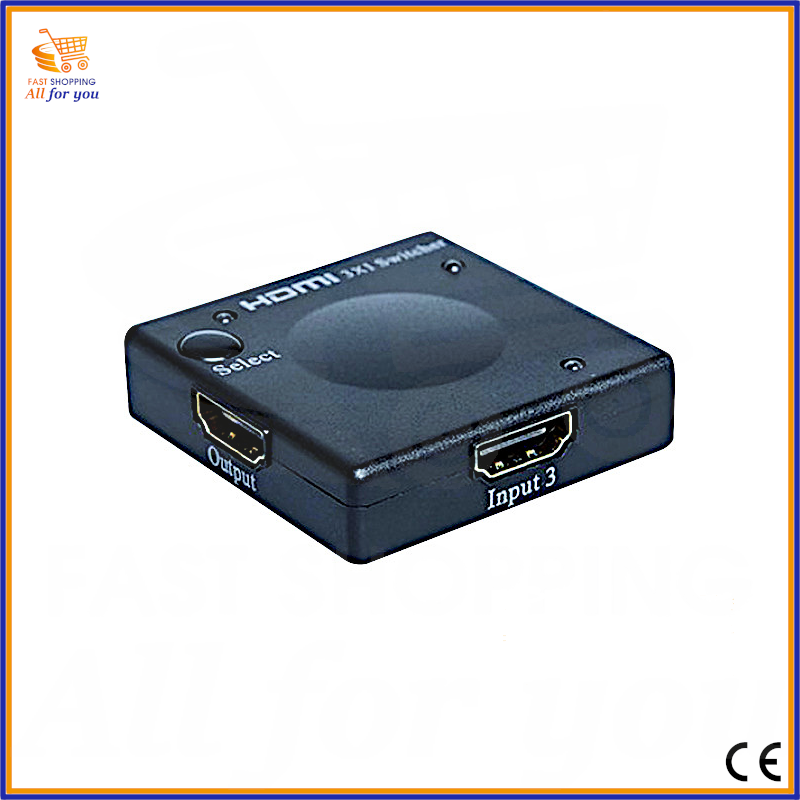 Vista laterale del mini switch HDMI 3-in-1, mostrando le porte di ingresso HDMI.