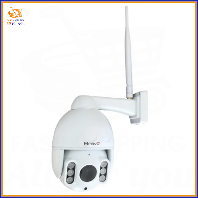 Immagine della telecamera WiFi BRAVO Admiral PRO che evidenzia le funzioni principali come motorizzazione, zoom 5x, visione notturna, rilevamento umano e motion tracking.