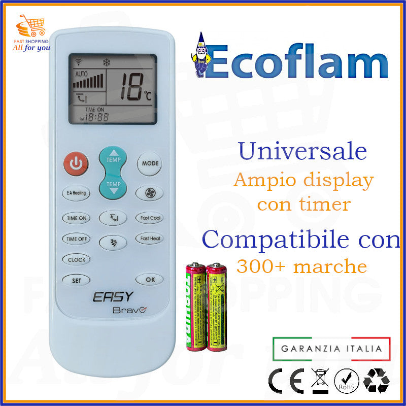 Telecomando Universale Bravo Easy compatibile con Condizionatori Ecoflam Clima, display acceso