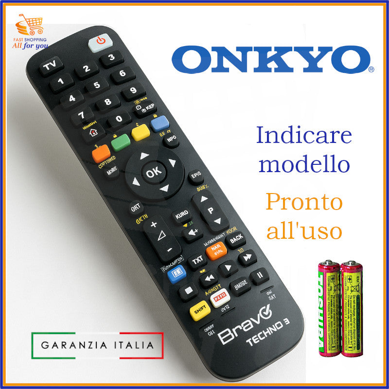 Telecomando Bravo Techno 3 già programmato per impianti Hi-Fi Onkyo, con pile incluse