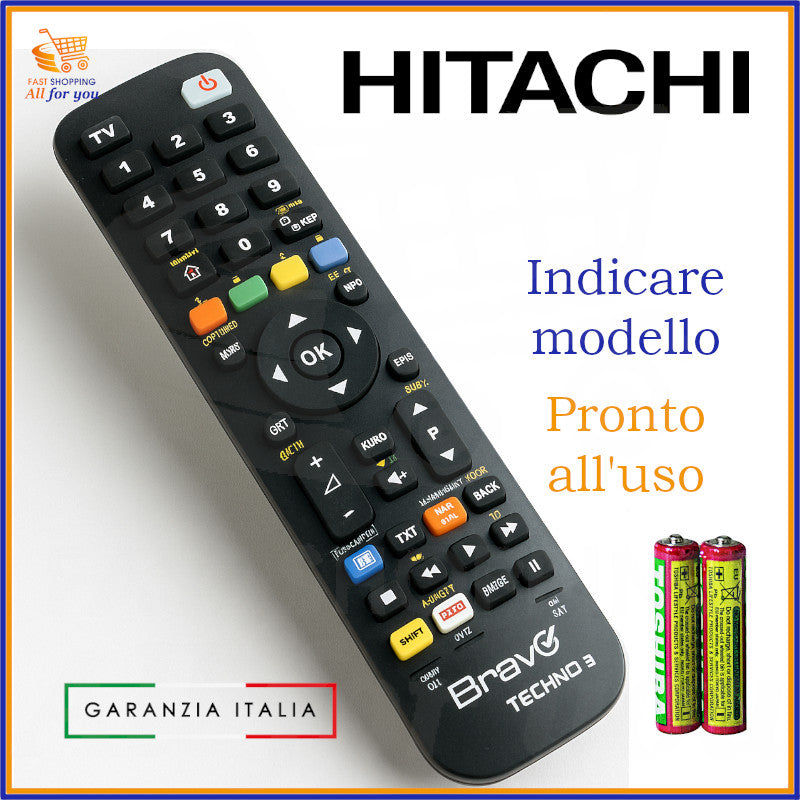 Telecomando Bravo Techno 3 compatibile Hitachi: TV, decoder, SAT, AUX, programmabile fino a 3 dispositivi