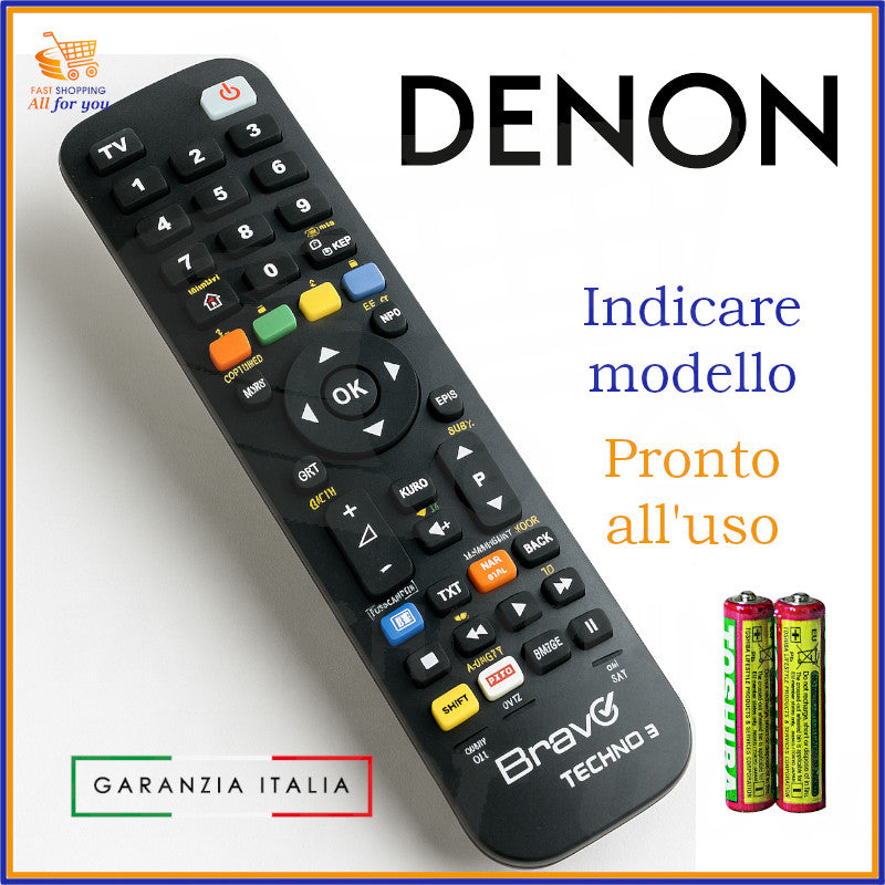 Telecomando universale Bravo Techno 3 compatibile Denon con pile incluse